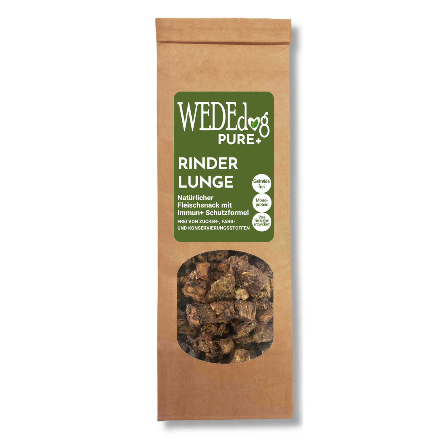 WEDEdog PURE+ Rinderlunge getrocknet I Getrocknete Rinderlunge für Hunde mit Immun+ Schutzformel I Rinderlunge Hund in Premium-Qualität