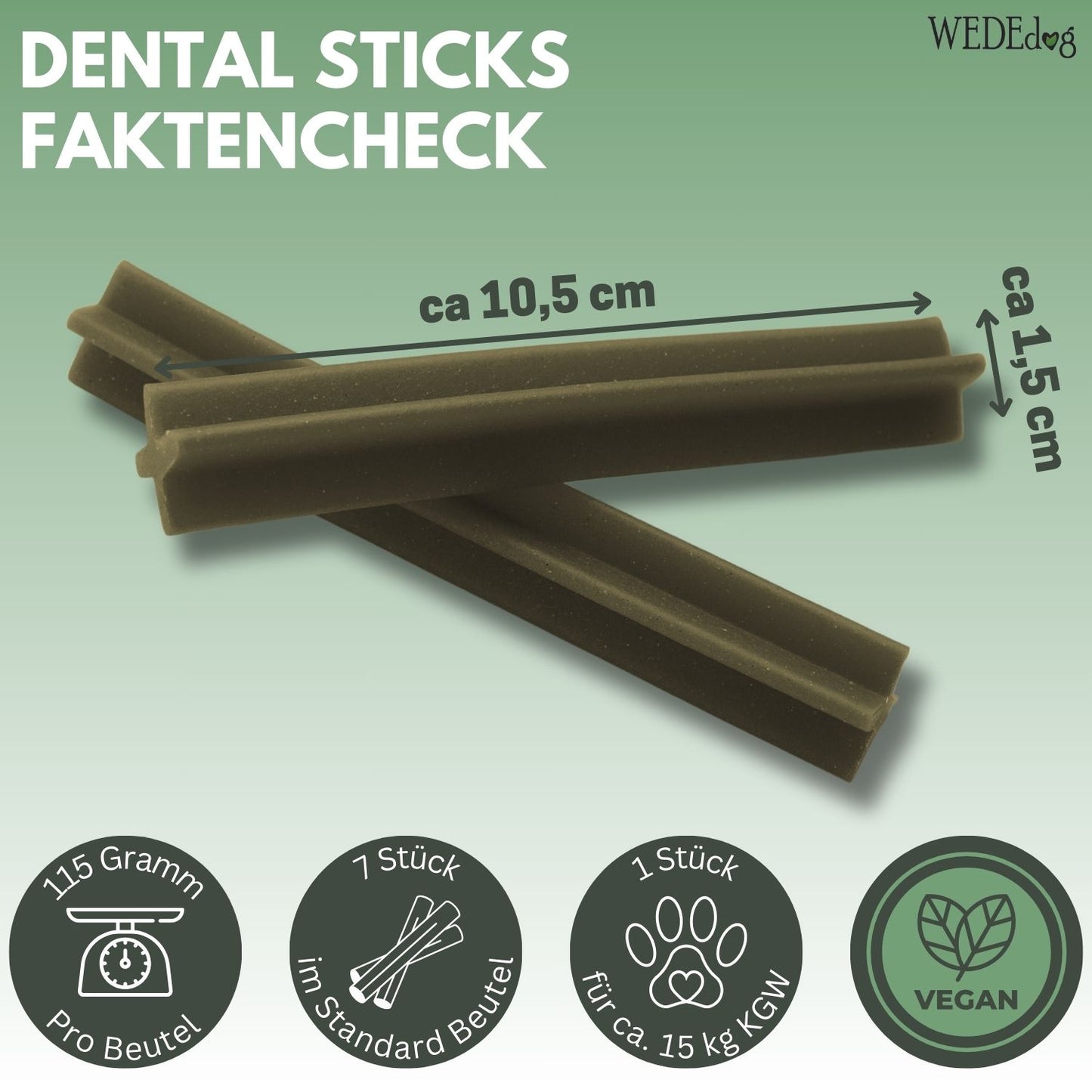 WEDEdog DENTAL STICKS Kausticks 115g I Zahnstein Hund I Kausticks Hund vegan