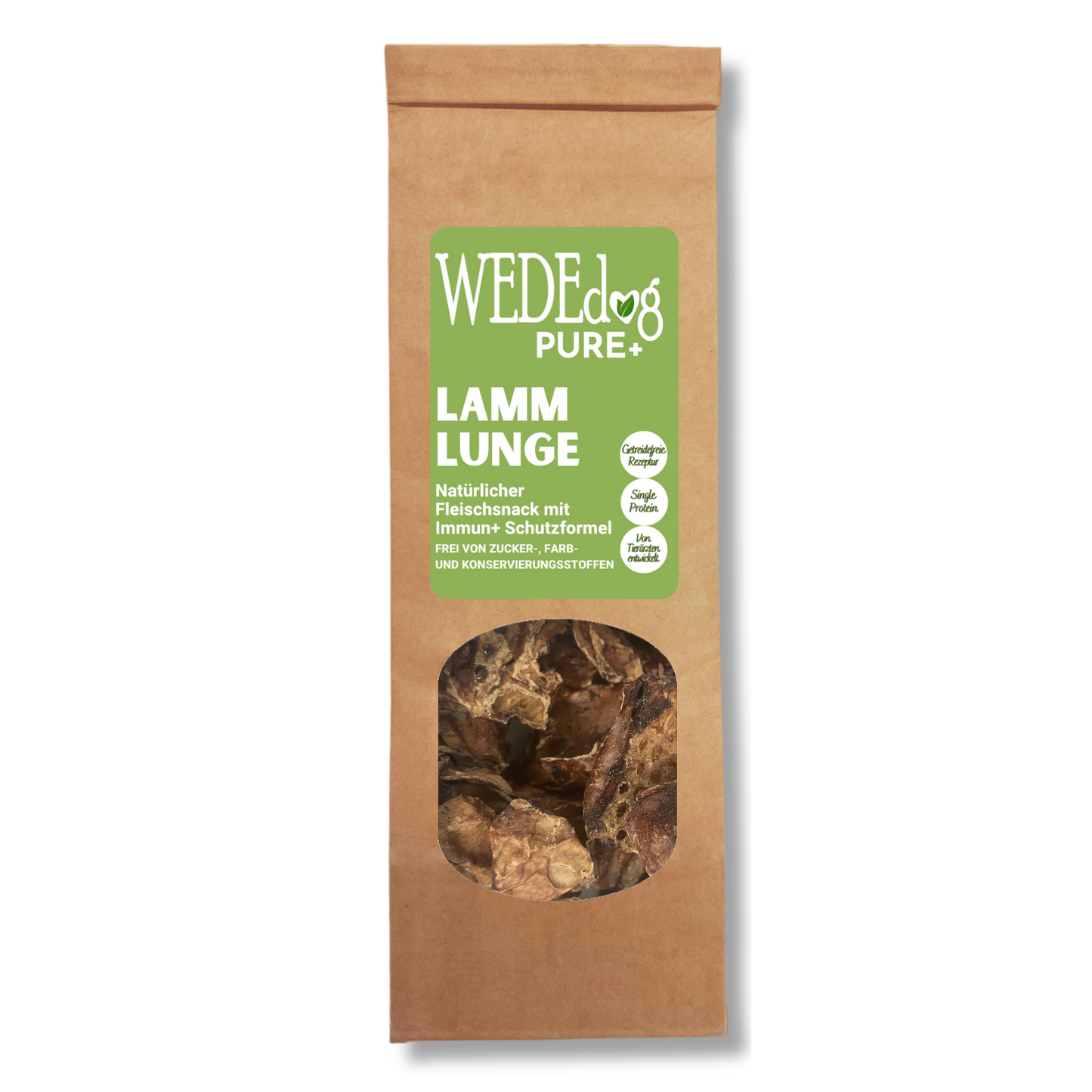 WEDEdog PURE+ Lammlunge getrocknet I Lammlunge getrocknet für Hunde mit Immun+ Schutzformel I Lammlunge Hund in Premium-Qualität