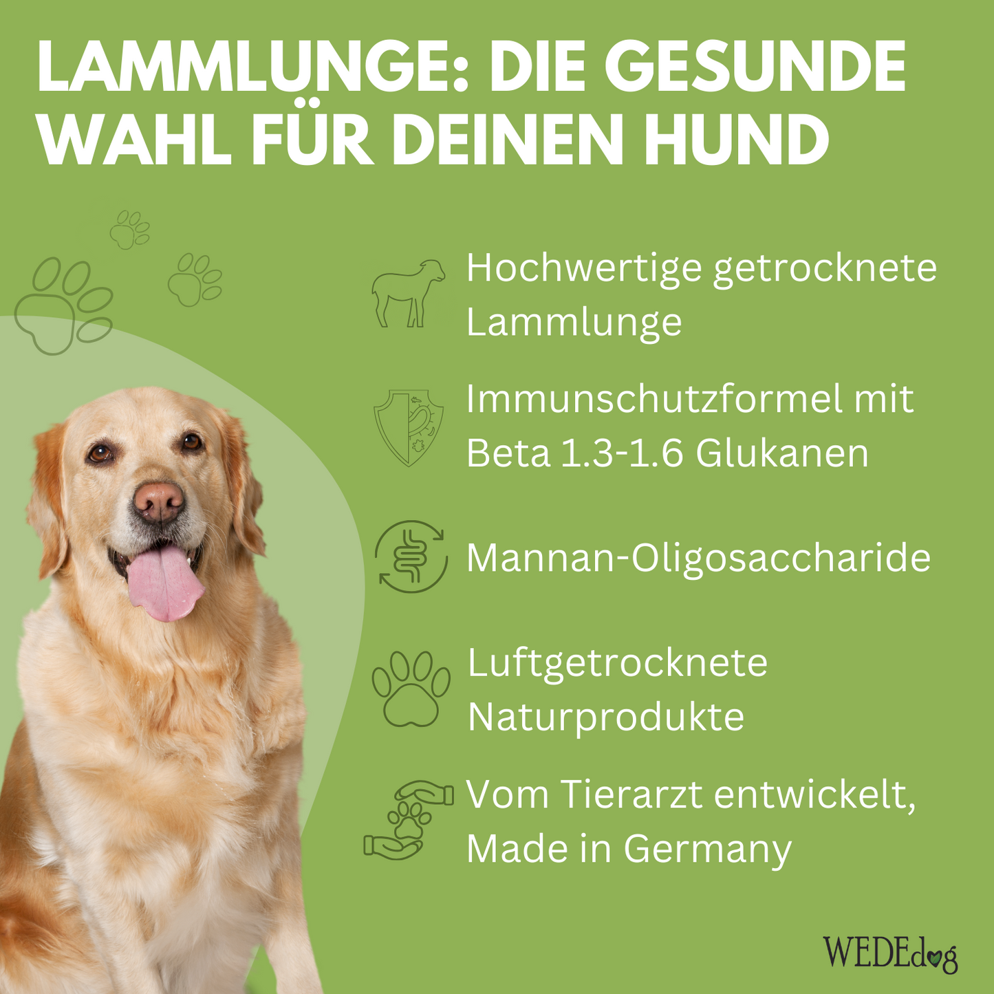 WEDEdog PURE+ Lammlunge getrocknet I Lammlunge getrocknet für Hunde mit Immun+ Schutzformel I Lammlunge Hund in Premium-Qualität