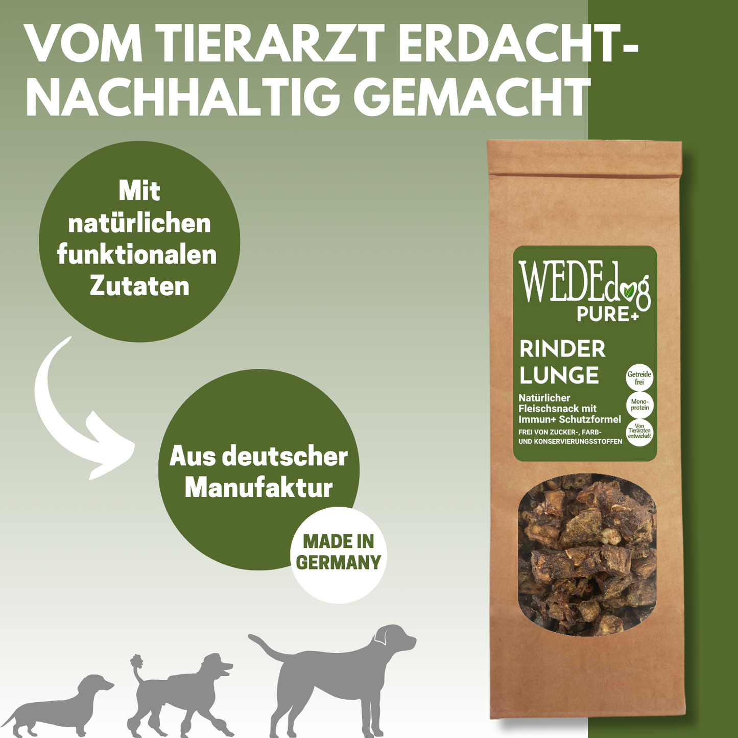 WEDEdog PURE+ Rinderlunge getrocknet I Getrocknete Rinderlunge für Hunde mit Immun+ Schutzformel I Rinderlunge Hund in Premium-Qualität