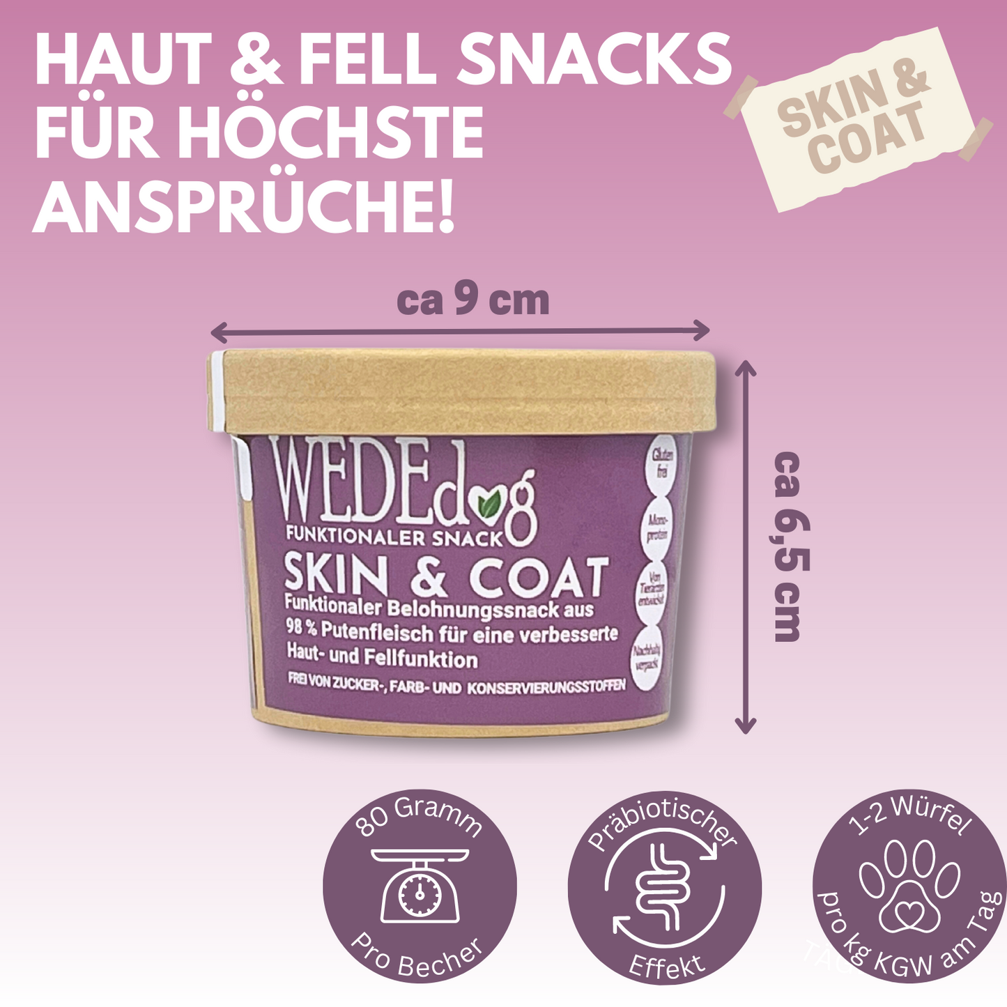 Hundekausnack I Fellpflege Hund I WEDEdog SKIN & COAT I Stoffwechsel Hund I Hunde Fellpflege I 80g