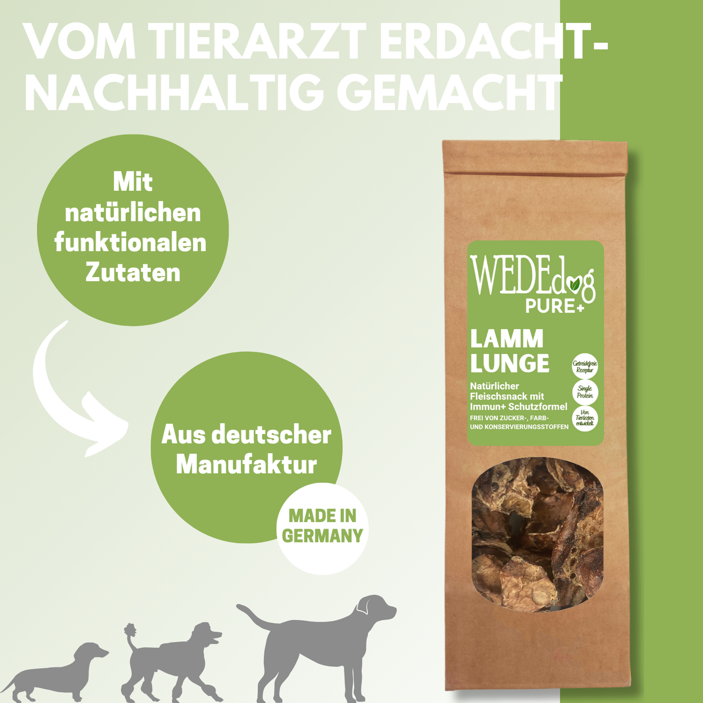WEDEdog PURE+ Lammlunge getrocknet I Lammlunge getrocknet für Hunde mit Immun+ Schutzformel I Lammlunge Hund in Premium-Qualität