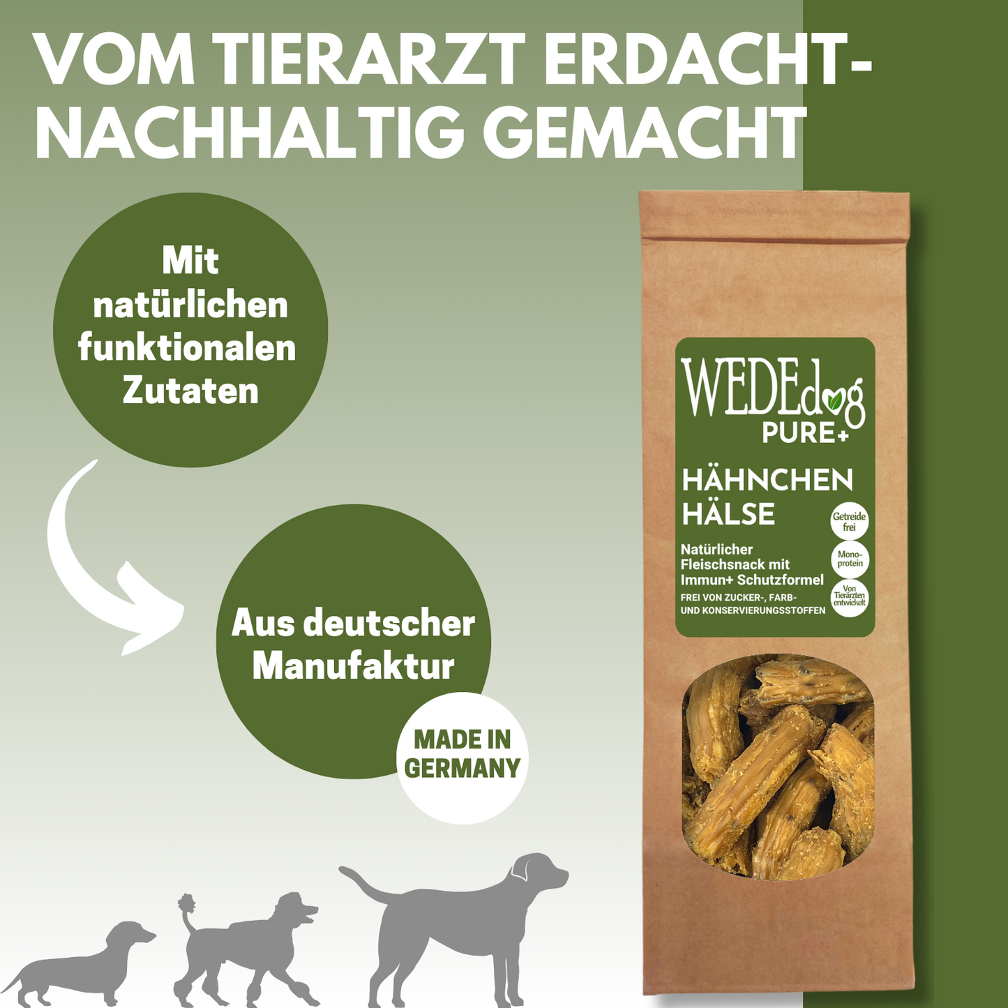 Getrocknete Hähnchenhälse für Hunde mit Immun+ Schutzformel I WEDEdog PURE+ Hähnchenhälse getrocknet I Hähnchenhälse Hund in Premium-Qualität I 150g
