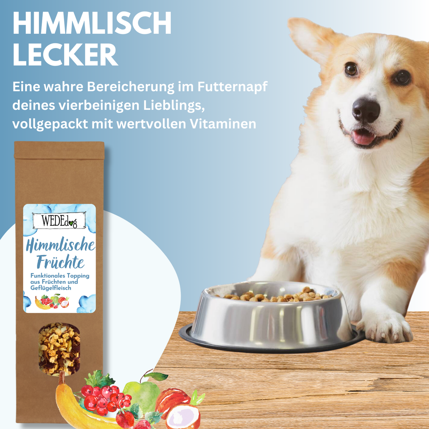 Hundefutter Topping I WEDEdog Topping "Himmlische Früchte" I Topping Hundefutter in Premium-Qualität I 150g