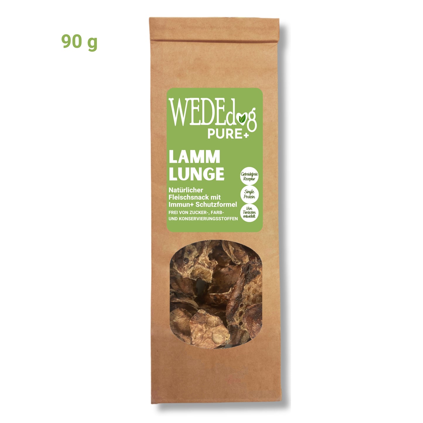 WEDEdog PURE+ Lammlunge getrocknet I Lammlunge getrocknet für Hunde mit Immun+ Schutzformel I Lammlunge Hund in Premium-Qualität