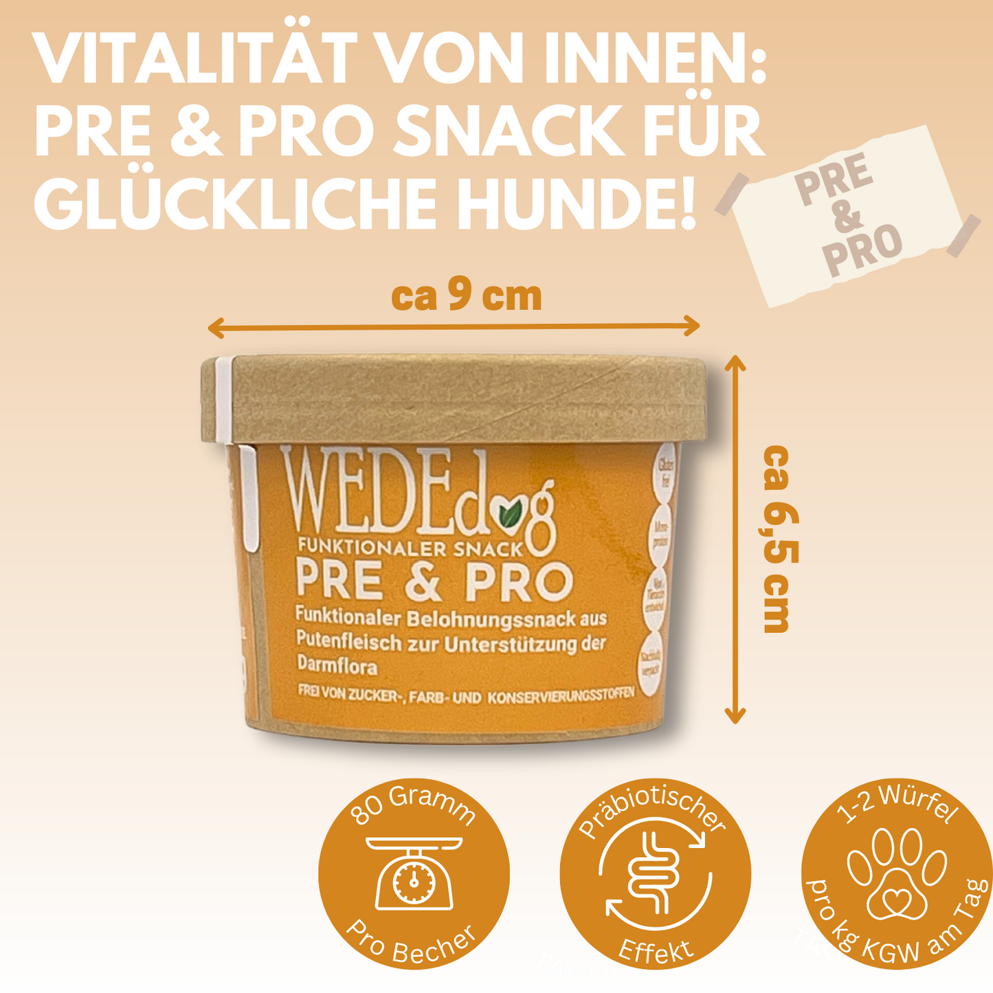 Hundekausnack WEDEdog PRE & PRO 80g I Darmprobleme Hund I Darmflora Hund aufbauen I Verdauung Hund