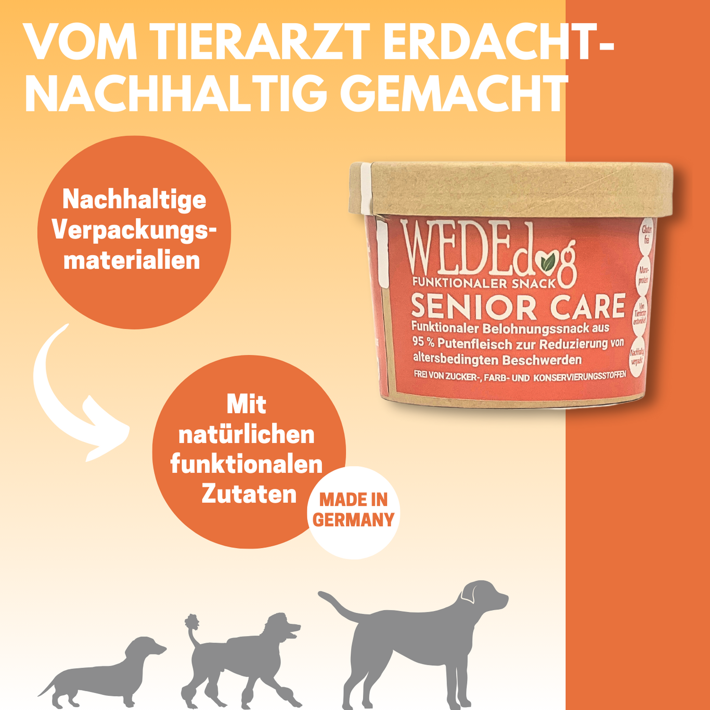 Hundekausnack WEDEdog SENIOR CARE 80g I Gelenkprobleme Hund I Senior Futter Hund I Verdauungs-Snacks für Hunde