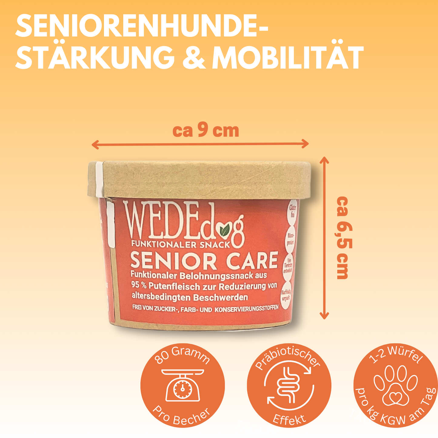 Hundekausnack WEDEdog SENIOR CARE 80g I Gelenkprobleme Hund I Senior Futter Hund I Verdauungs-Snacks für Hunde
