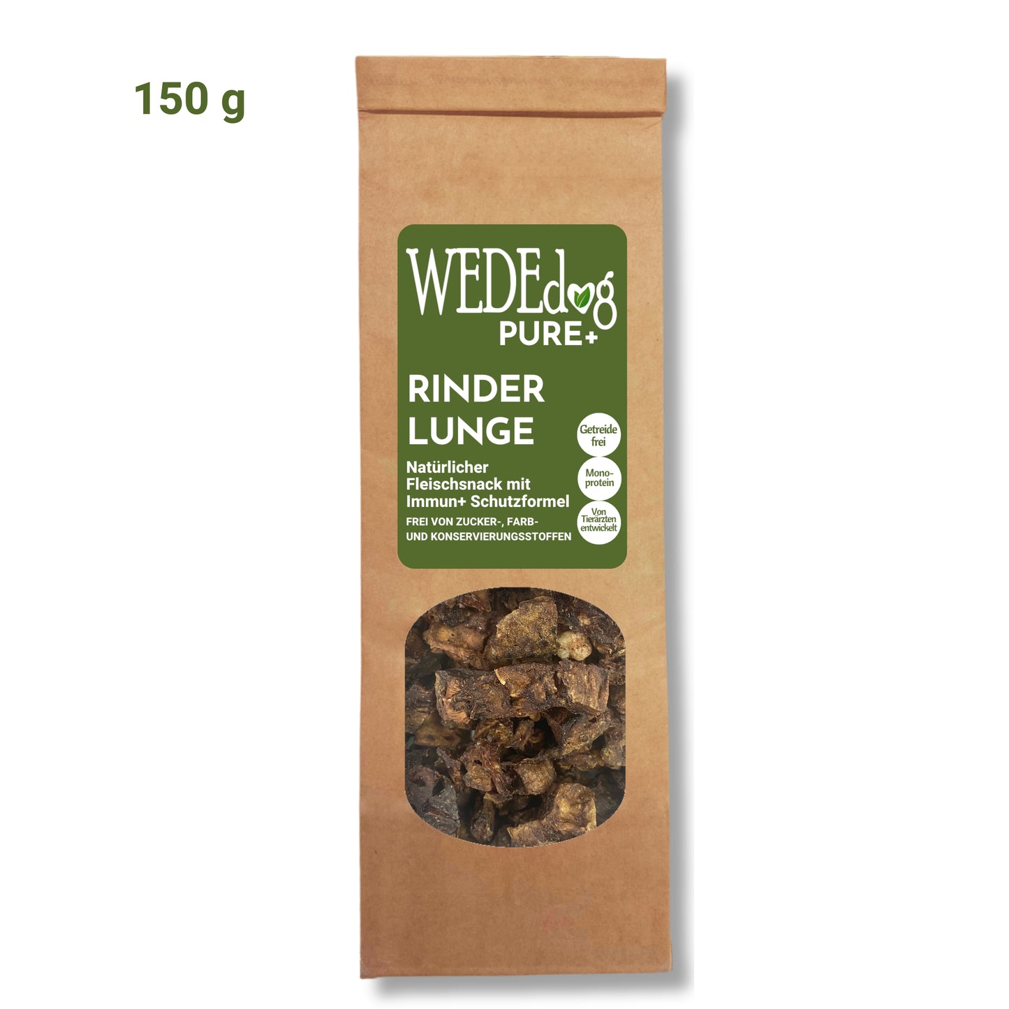WEDEdog PURE+ Rinderlunge getrocknet I Getrocknete Rinderlunge für Hunde mit Immun+ Schutzformel I Rinderlunge Hund in Premium-Qualität