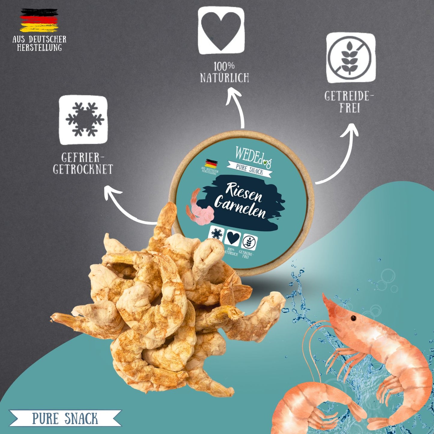 WEDEdog Pure Gefriergetrocknete Riesengarnelen 20g I Hundesnacks natur I Garnelen