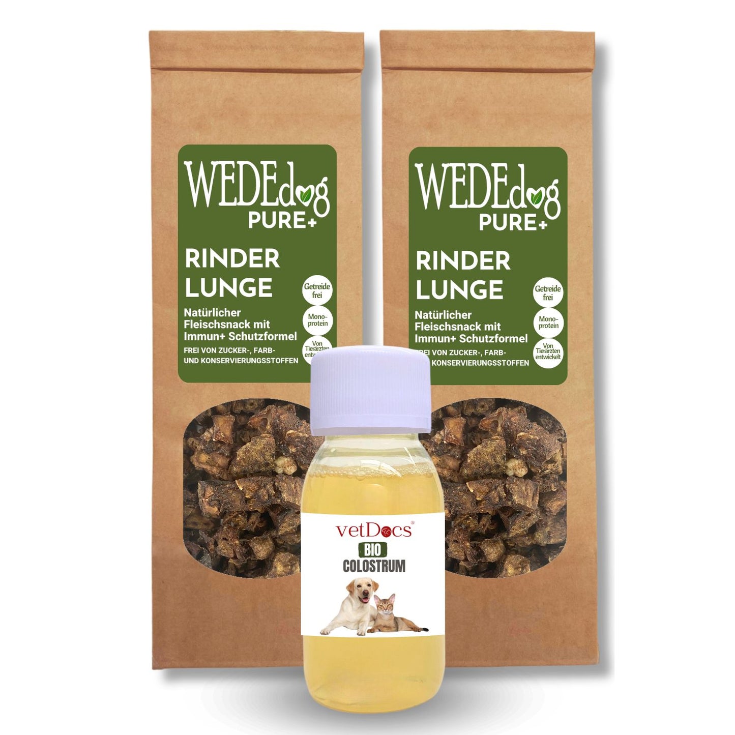 Premium-Set: vetDocs Colostrum & WEDEdog+ Rinderlunge – Alles Gute für Deinen Vierbeiner!