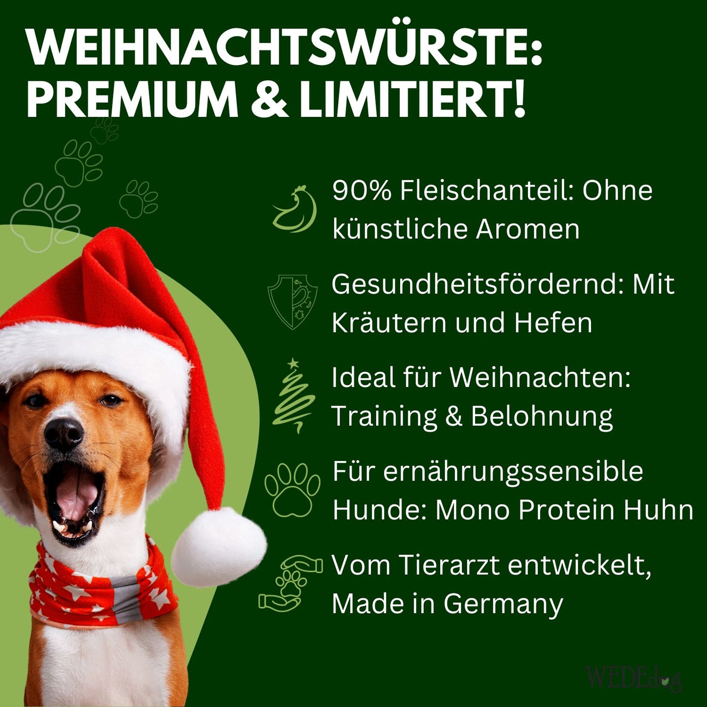 Wededog's Exklusives Festmahl: Weihnachtswürste für Hunde – 5 Stück (200 g) – Streng limitiert für dein vierbeiniges Familienmitglied!