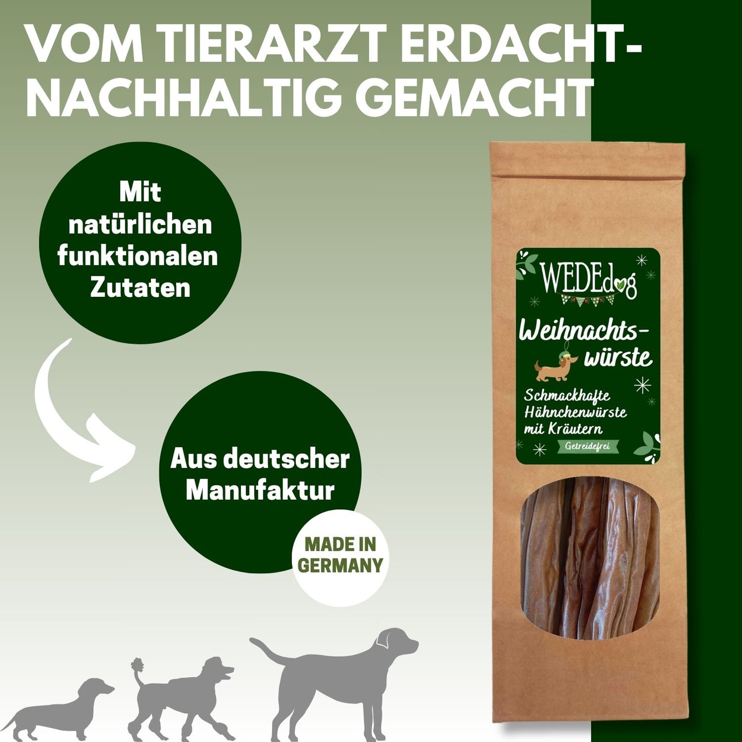 Wededog's Exklusives Festmahl: Weihnachtswürste für Hunde – 5 Stück (200 g) – Streng limitiert für dein vierbeiniges Familienmitglied!