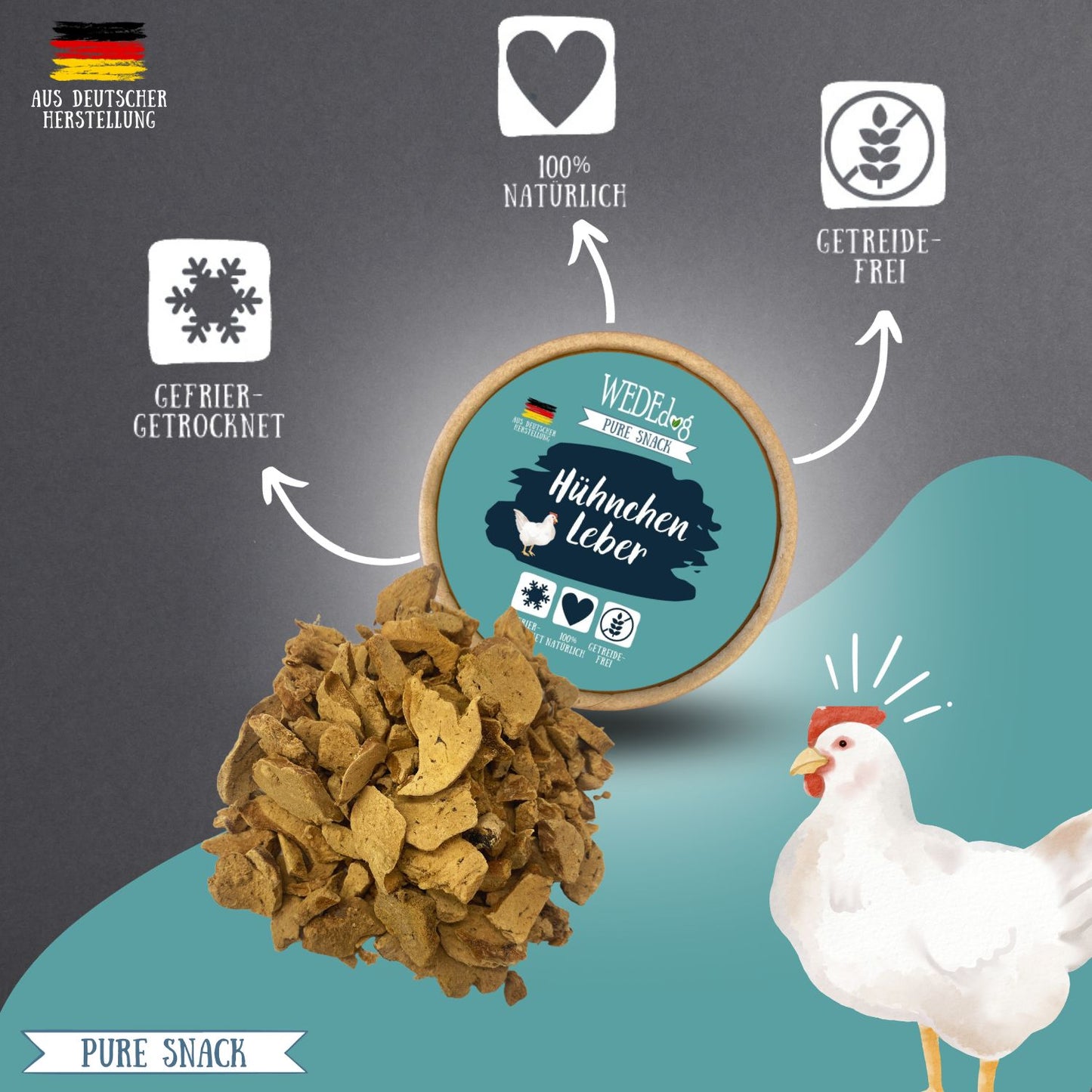 WEDEdog Pure Snack: Gefriergetrocknete Hühnchen Leber - Geschmacksintensiv & Qualität aus der Natur
