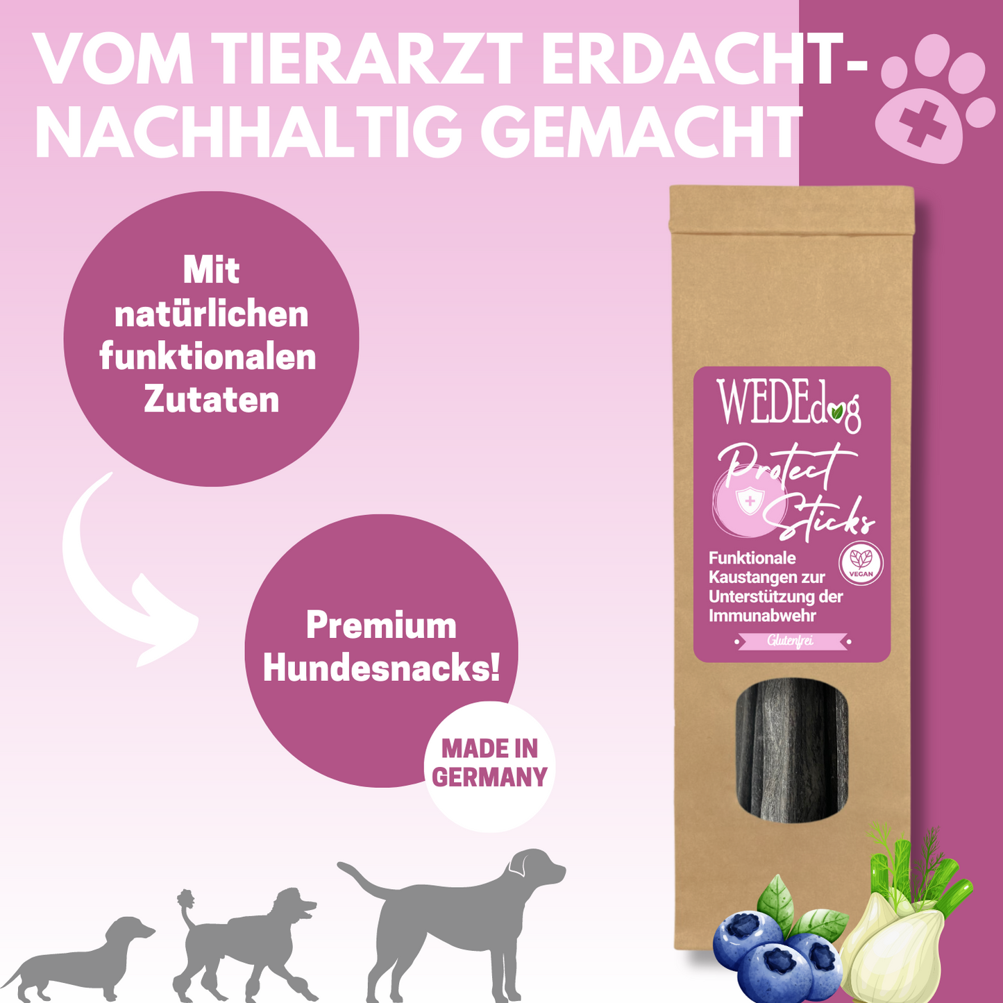 Natürliche Kausnacks für Hunde I WEDEdog PROTECT STICKS I Premium Kausticks für Hunde I 115g