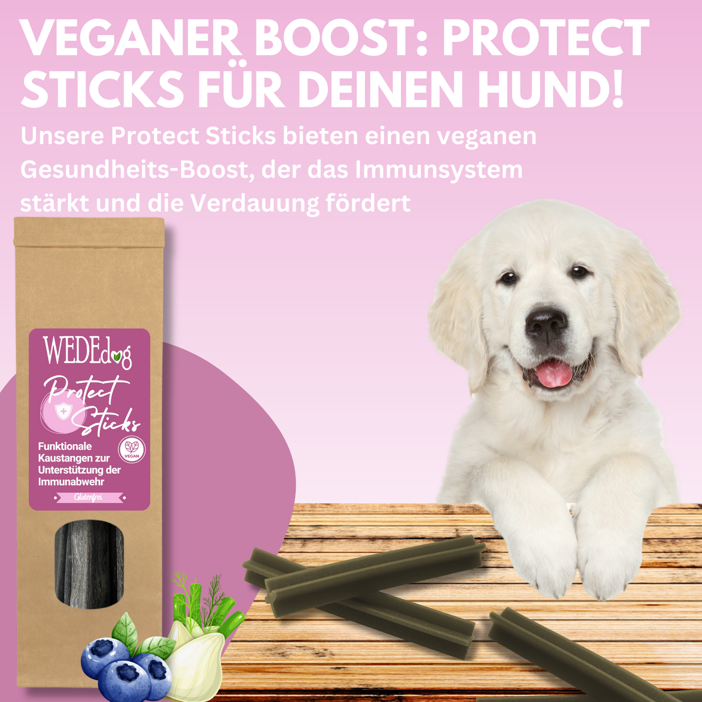 Natürliche Kausnacks für Hunde I WEDEdog PROTECT STICKS I Premium Kausticks für Hunde I 115g