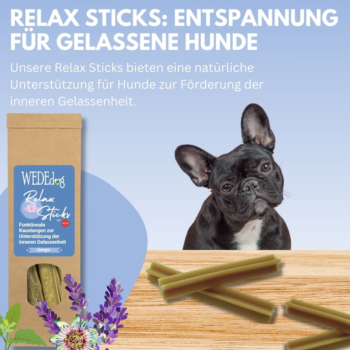 Natürliche Kausnacks für Hunde I WEDEdog RELAX STICKS I Premium Kausticks für Hunde I 115g