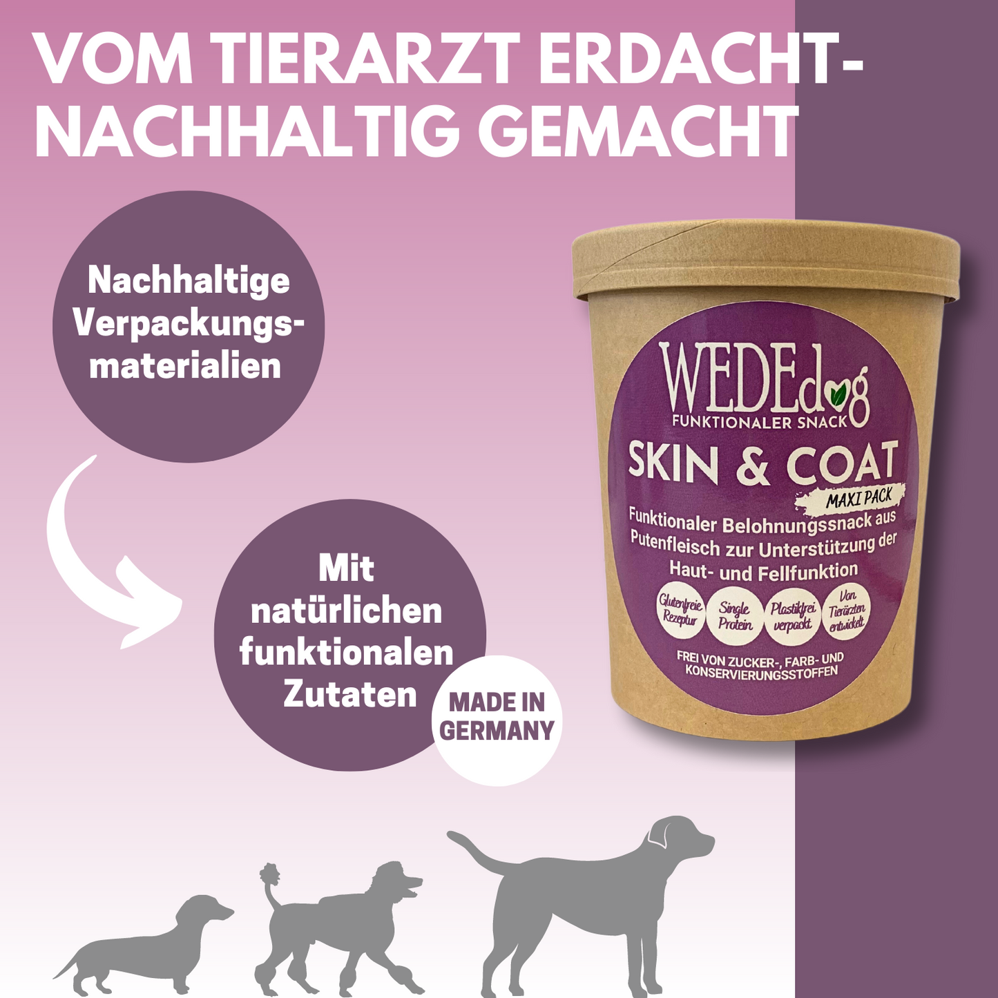 Hundekausnack I Fellpflege Hund I WEDEdog SKIN & COAT MAXI I Stoffwechsel Hund I Hunde Fellpflege I 350g