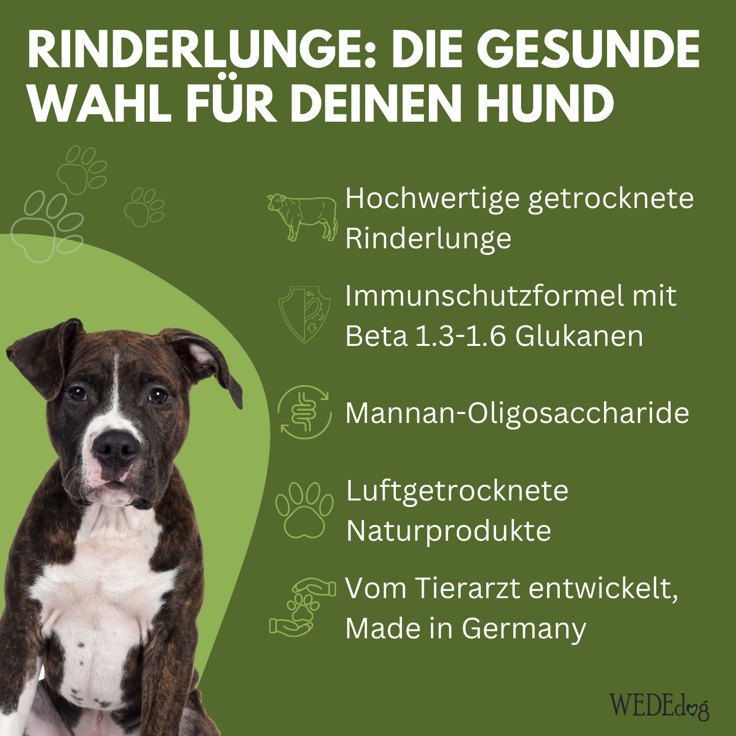 Getrocknete Rinderlunge für Hunde mit Immun+ Schutzformel I WEDEdog PURE+ Rinderlunge getrocknet I Rinderlunge Hund in Premium-Qualität I 150g