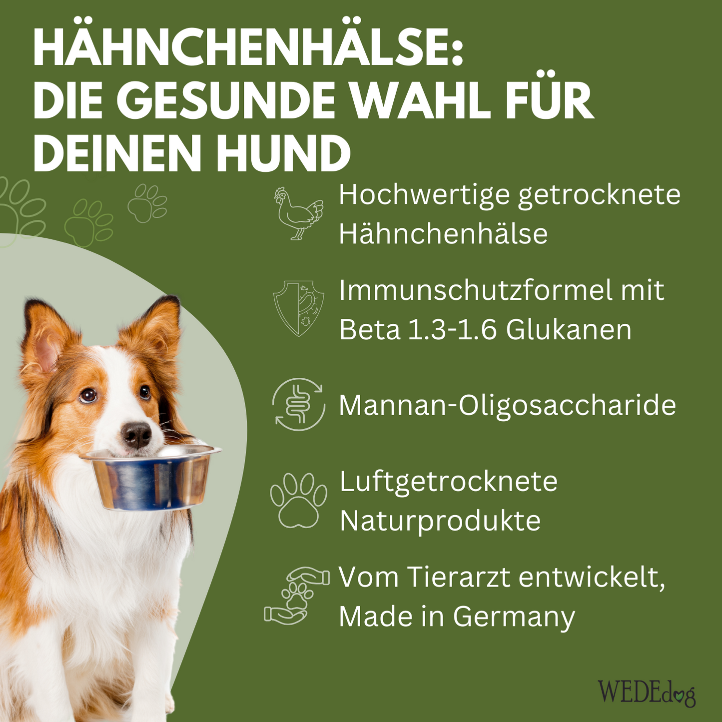 Getrocknete Hähnchenhälse für Hunde mit Immun+ Schutzformel I WEDEdog PURE+ Hähnchenhälse getrocknet I Hähnchenhälse Hund in Premium-Qualität I 150g