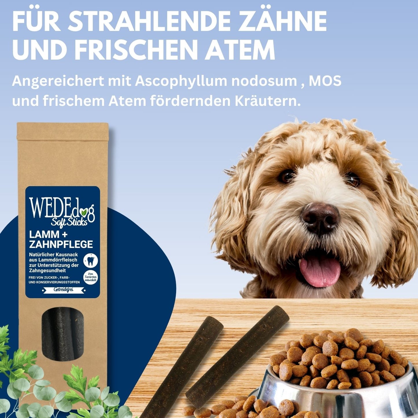 Natürliche Kausnacks für Hunde I Zahnpflege für Hunde I WEDEdog SOFT Sticks Lamm + Zahnpflege I Premium Kausticks für Hunde I 110g