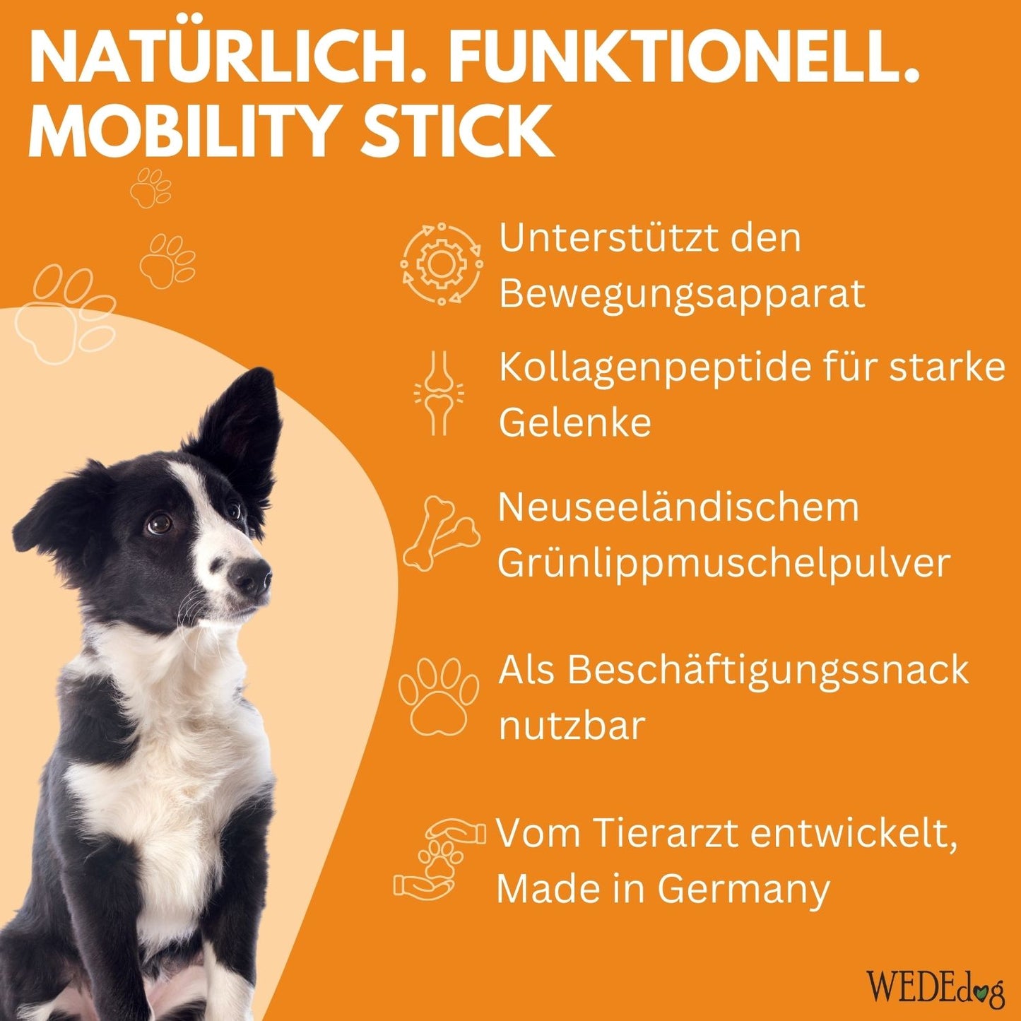 Natürliche Kausnacks für Hunde I WEDEdog MOBILITY STICKS I Premium Kausticks für Hunde I 115g