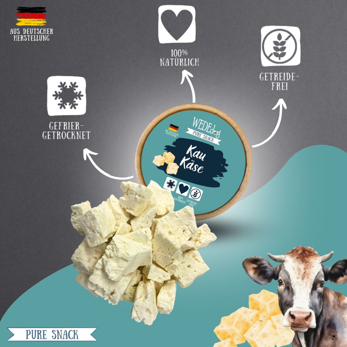 WEDEdog Pure Snack: Gefriergetrockneter Kau Käse - Premium Delikatesse & Natursnack