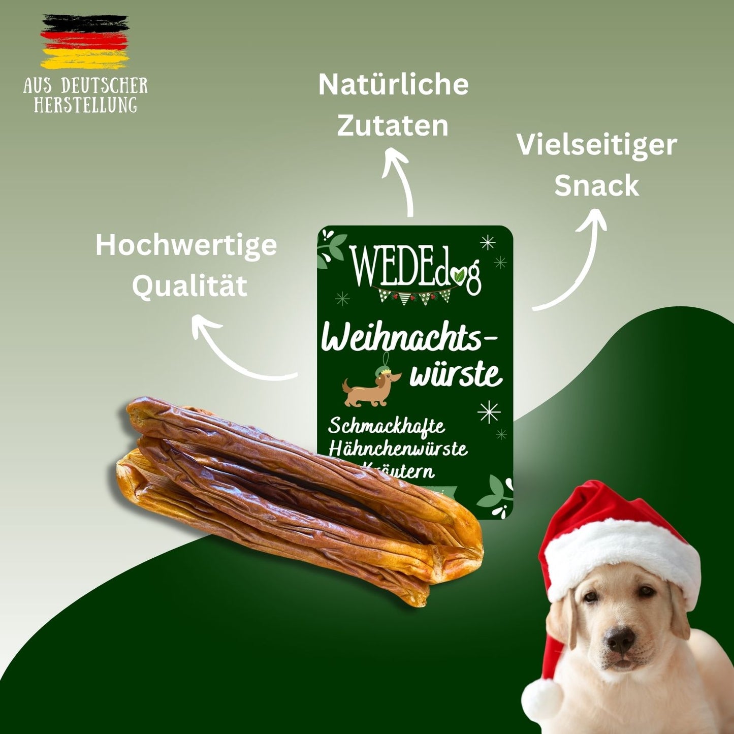Wededog's Exklusives Festmahl: Weihnachtswürste für Hunde – 5 Stück (200 g) – Streng limitiert für dein vierbeiniges Familienmitglied!