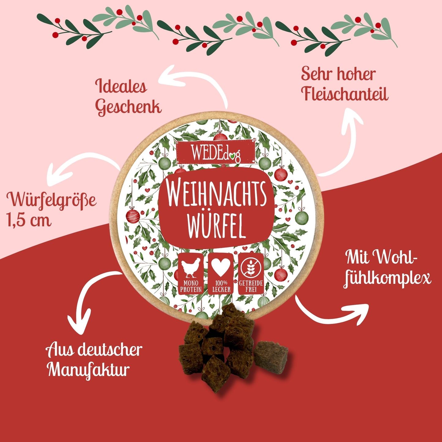 WEDEdog Weihnachtswürfel für Hunde 100g